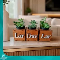 Kit vasinhos de madeira para plantinha artificial/decoração suculentas lar Doce lar