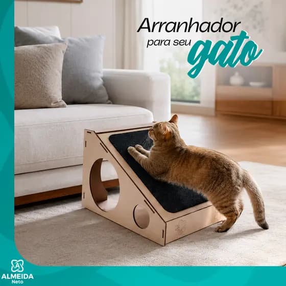 Arranhador Rampa Gatos MDF 4mm carpete Toca Antiestresse Protetor Moveis Afiar Unhas