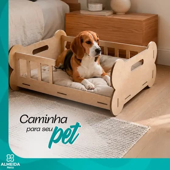 Caminha Cama Casa Toca Pet Cachorro Gato Luxo Madeira MDF Casa Osso Montagem Conforto Facilidade