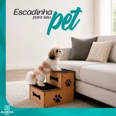 Escada Pets Pequeno Porte Madeira MDF Carpete Antiderrapante Antiestresse Ideal Rustico Sofa Cama