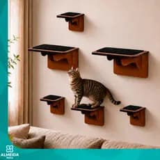 Kit 6 Degraus Escada Gato Parede MDF Pet Playground Suporte 10kg Montado