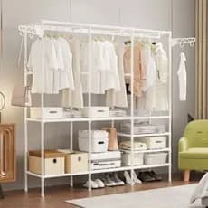 Guarda Roupa 3 Colunas Portatil Arara Multifuncional Desmontavel Cabideiro Chão Sapateira