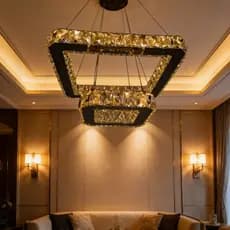 Pendente Led Cristal 2 Anéis Quadrados 56w Bivolt