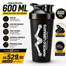 Kit 50 Coqueteleiras Personalizadas 600 ml com Misturador + Telinha Premium, Academia, Empresas e Eventos.