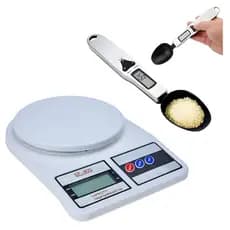 Kit Balança Cozinha 1g Até 10kg + Balança Colher Digital Medição Inox B-Max Até 500g