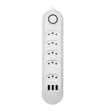 Extensão Elétrica 2m Com 5 Tomadas e 3 Entradas USB com Botão Power Socket Bivolt