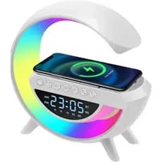 Melhor Luminária G Speaker RGB Bluetooth Carregador Indução Relógio Radio FM Alarme - Marca B-MAX Selo ANATEL
