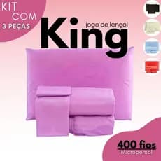 Jogo de Lençol Cama King 3 Peças Liso 1,93m x 2,03m x 30cm