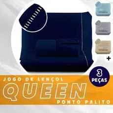 Jogo De Lençol Casal Queen 3 Peças 400 Fios C/ Elástico Fronha Ponto Palito
