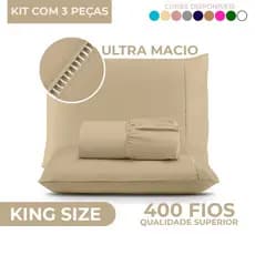 Lençol King Size - 3 Peças - Micropercal 400 Fios - Ponto Palito