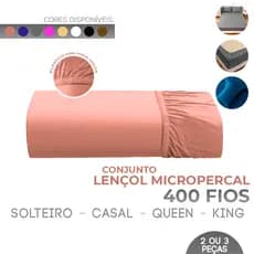 Jogo de Lençol 400 Fios Micropercal Liso Hypercal Premium - Solteiro Casal Queen e King - 2/ 3 Peças
