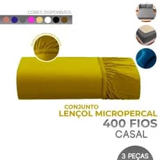 Lençol Casal 400 Fios Micropercal Liso Hypercal Premium - 3 Peças