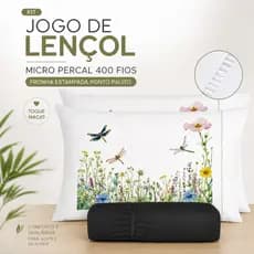 Kit Jogo De Lençol Micropercal 400 Fios Fronha Estampada Ponto Palito - Libélula Lançamento