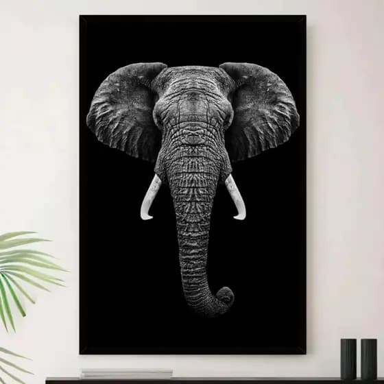Quadro Placa decorativa worldgeek Elefante Preto Branco Natureza Decorativo