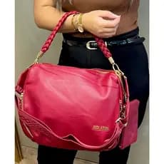 Bolsa Feminina Rosa Amora Alça Trançada de Ombro e Transversal Chique Elegante
