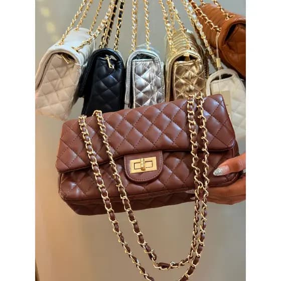 Bolsa Feminina Acolchoada Alça Corrente Camila Paris Luxuosa Transversal