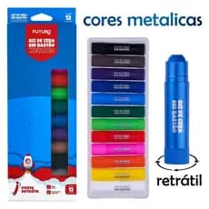 Giz de Cera Retrátil Metálico 12 Cores Brilhantes Para Colorir Infantil Escolar Sem Sujeira
