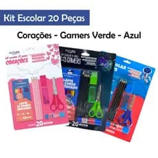 Kit Escolar Infantil Papelaria Completo Gamers 20 Peças Material Escolar Barato
