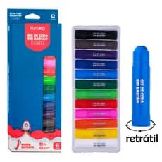 Giz de Cera Retrátil 12 Cores Infantil Escolar Colorir Bastão Basic Sem Sujeira Futuro