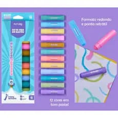 Giz De Cera Retratil 12 Cores Pastel Bastao Candy Lovers