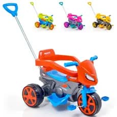 Triciclo Infantil com Haste e Pedal Moto Andador Passeio Motoca Rider - Usual Brinquedos