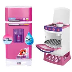 Kit Fogão Infantil com Panelinha e Geladeira Mágica Sai Água de Verdade Cozinha Rosa - Magic Toys