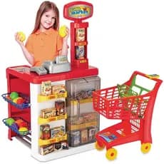 Kit Super Market Mercadinho e Carrinho Com Acessórios Som Caixa Registradora - Magic Toys 8039