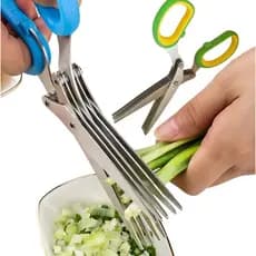 Tesoura 5 Lâminas Picar Temperos Ervas Alimentos Prático Em Inox