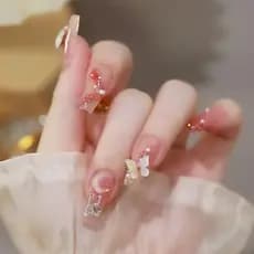 kit com 12 Peças Unhas Postiças Decoradas Longas Franceses Realista Natural-136liligirlgirl