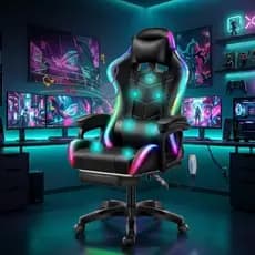 Cadeira Gamer RGB LED com Massagem e Caixa de Som Bluetooth Reclinável Ergonômica – Preta