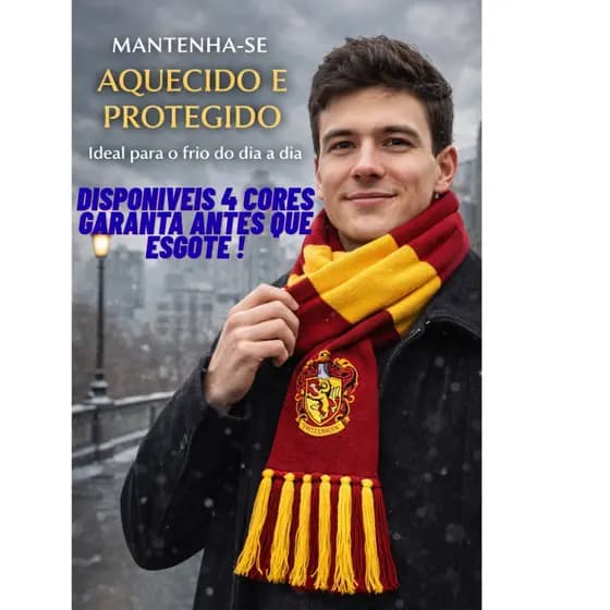Cachecol Harry Potter Grifinoria Hogwarts Estampado