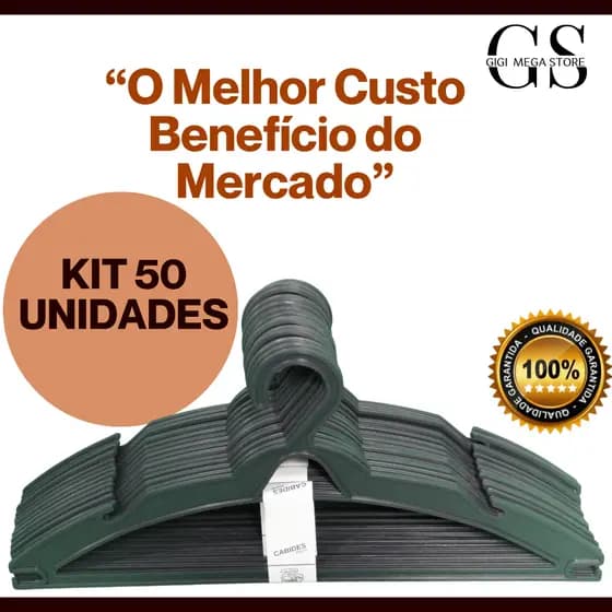 Kit 50 Unid. Cabides de Plástico Resistentes para uma Organização Impecável