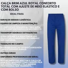 Calça Brim Azul Royal Conforto Total com Ajuste de Meio Elástico e Com bolso