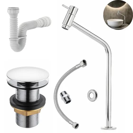 Kit banheiro Torneira Bancada Link Metal+ Ralo Válvula click 7/8 Cromado + Sifão + Engate 40CM