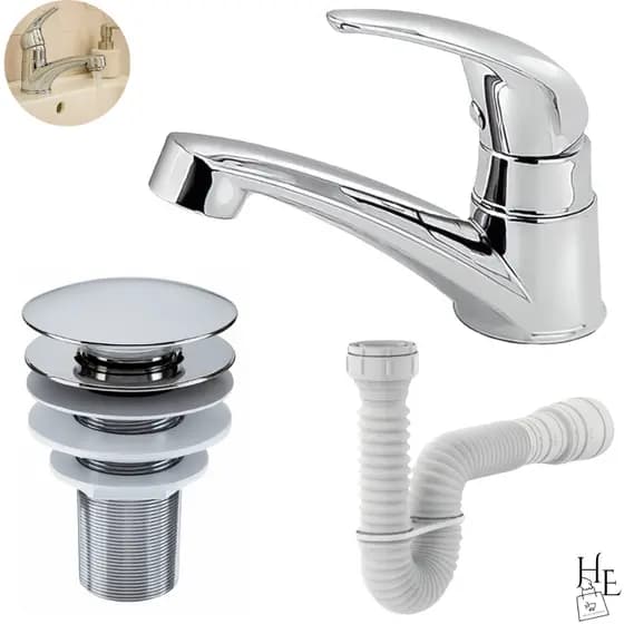 Kit Pia Banheiro Torneira Mono Up ABS Cromada Cuba Lavabo + Ralo Válvula Click 7/8 + Sifão Universal