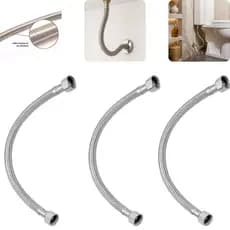 Kit 3 Engate Flexível Trancado Mangueira Flexível Aço Inox 60 Cm agua quente e fria