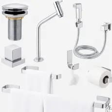 Kit Acessórios Banheiro Cromado +Torneira Link+ Ducha Higienica+Acabamento Metal Deca+Valvula Click