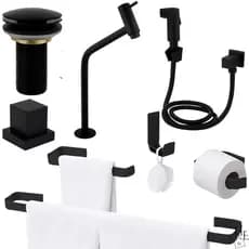 Kit Acessórios de Banheiro Preto +Torneira Link+ Ducha Higienica+Acabamento Metal Deca+Valvula Click