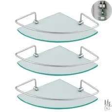 Kit 3 Prateleira de Canto Vidro Porta Shampoo Objetos Organizador para Banheiro Cozinha e Lavanderia
