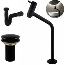 Kit Banheiro em ABS- Torneira Bancada Link+ Ralo Válvula Click 7/8 Preta + Sifão Flexível Universal