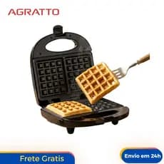 Máquina de Waffle Antiaderente Aroma Grill Elétrica Agratto 127/220V Crepe Panqueca