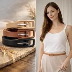 Cinto Feminino Fino Clássico e Moderno | Fivela Encapada | Kit com 3 cintos