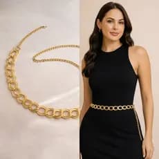 Cinto Feminino Corrente Em Elos Sofisticado E Elegante Dourado e Prateado