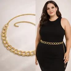 Cinto Feminino Plus Size Corrente Elos Metal Dourado ou Prateado Ajustável Moda Elegante