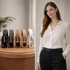 Cinto Feminino Fino Clássico e Moderno | Fivela Encapada | Kit com 5 cintos