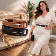 Cinto feminino fino | Tamanho Plus Size 135 cm | Elegante e Versátil| Kit 3 cintos cores neutras