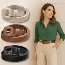 Cinto Feminino Elegante com Fivela Encapada | Estilo Clássico | Kit com 3 cintos