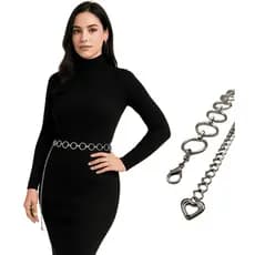 Cinto Corrente Argolas Glam Feminino Ajustável Dourado Prata Fashion