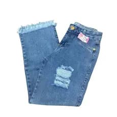 calça infantil/juvenil wide leg desfiada feminina