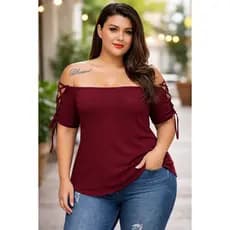 Blusa Plus Size Feminina Ombro a Ombro em Viscolycra Confortável e Elegante Manga Curta